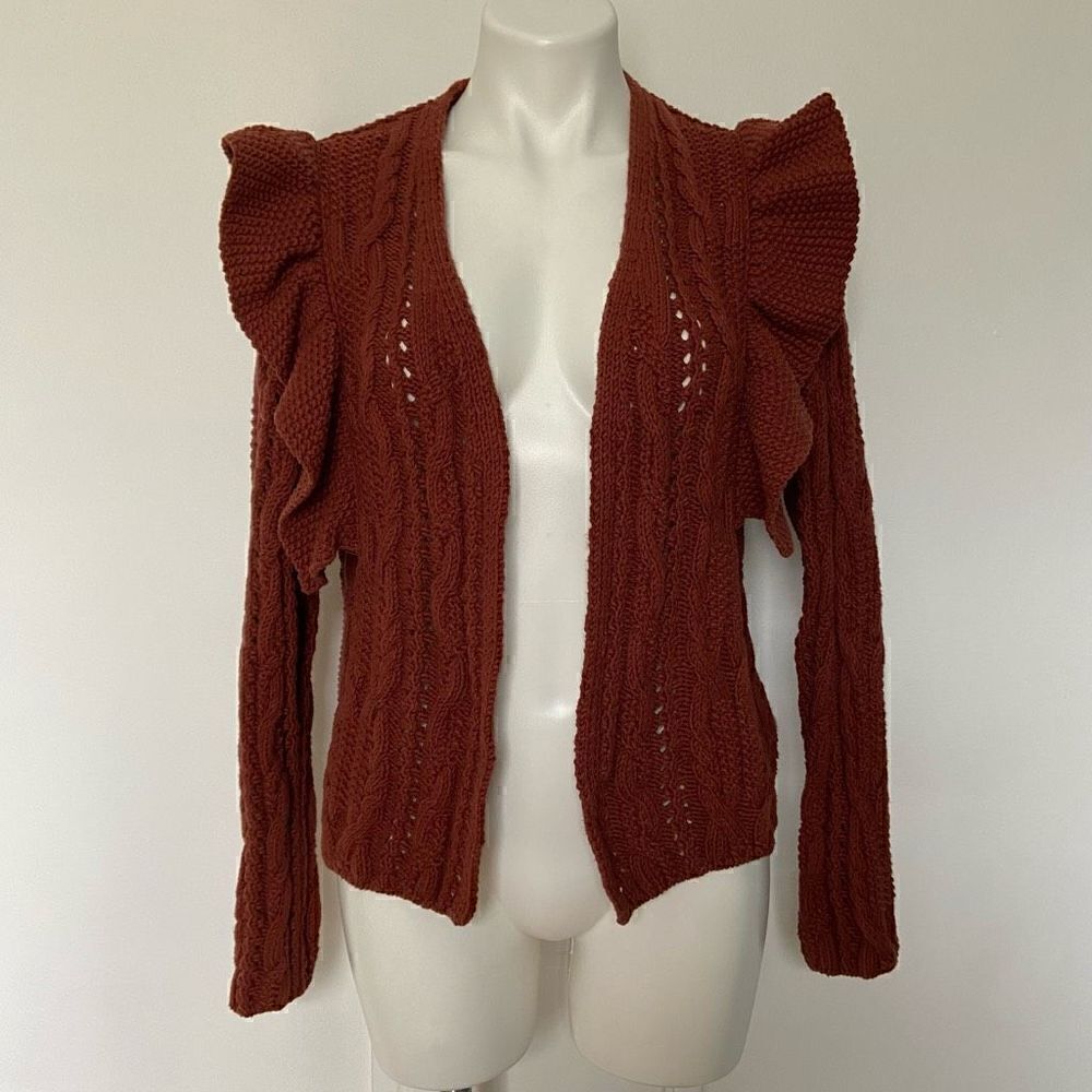 Universal Thread Ruffle Sleeve statement cardigan rust